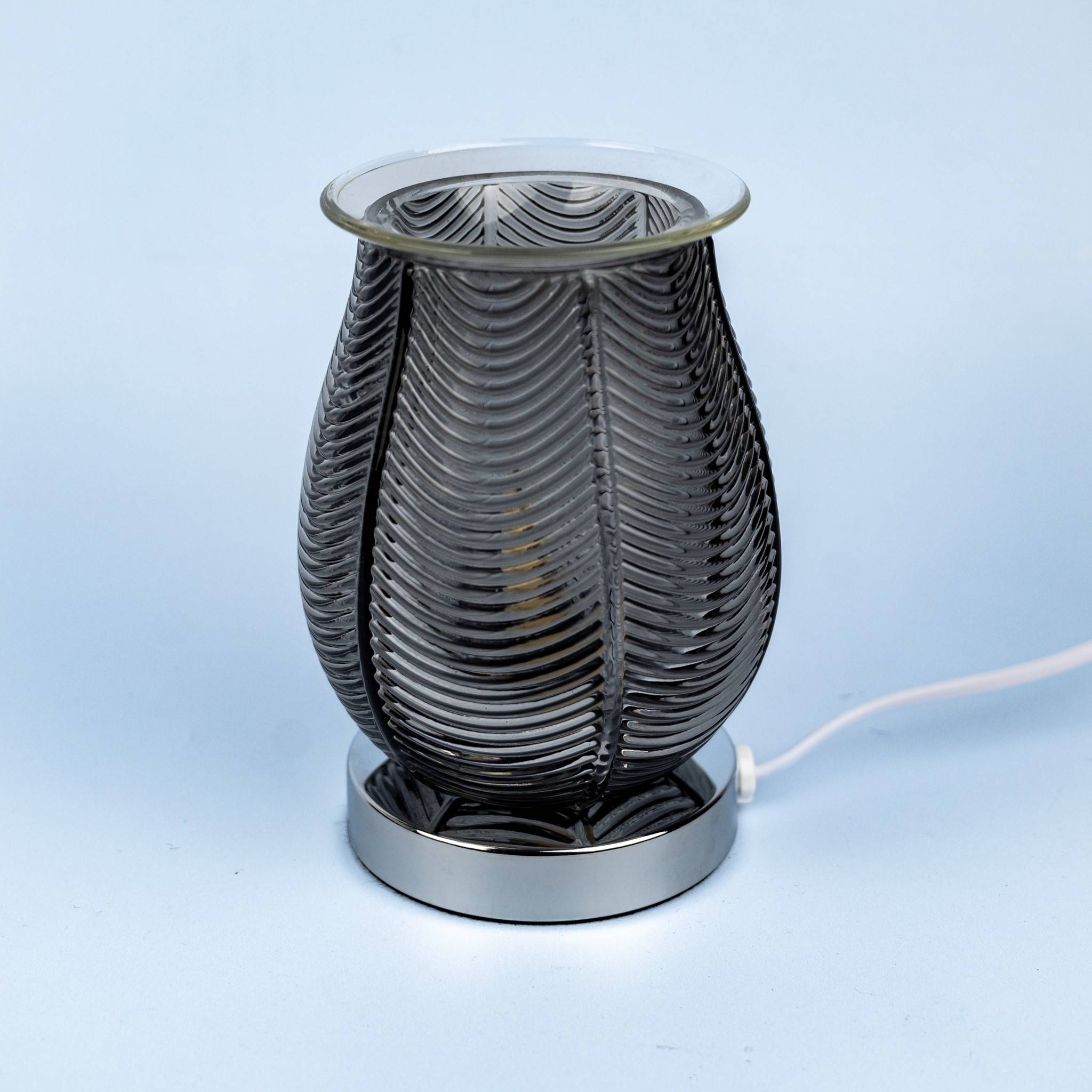 11973 Wax Warmer Ribbed Glass Smoke Black